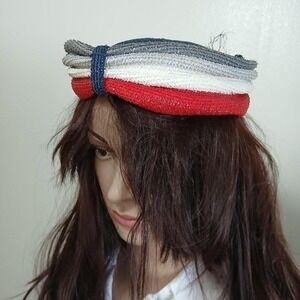 Vintage 60s Helen Lee Patriotic Red White and Blue Pillbox Hat